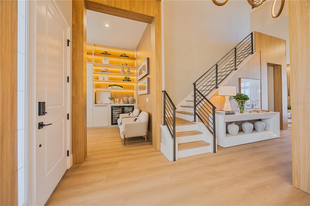 Interior, Recessed Lighting, Wood Texture Flooring, Wooden Walls