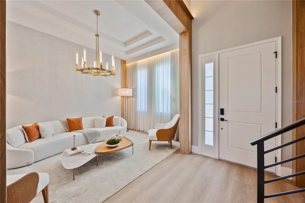 Chandelier, Interior, Living room, Wood Texture Flooring