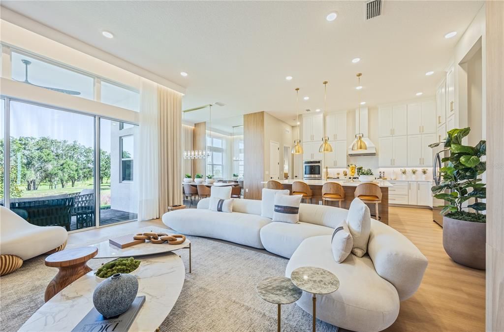 Dining room, Interior, Kitchen, Living room, Pendant Lights, Recessed Lighting, Wood Texture Flooring