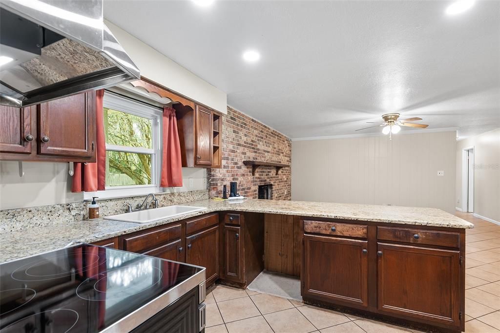 Interior, Kitchen, Recessed Lighting, Stone Walls