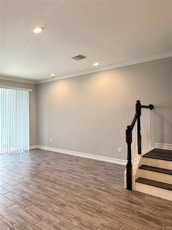 Empty room, Interior, Recessed Lighting, Wood Texture Flooring