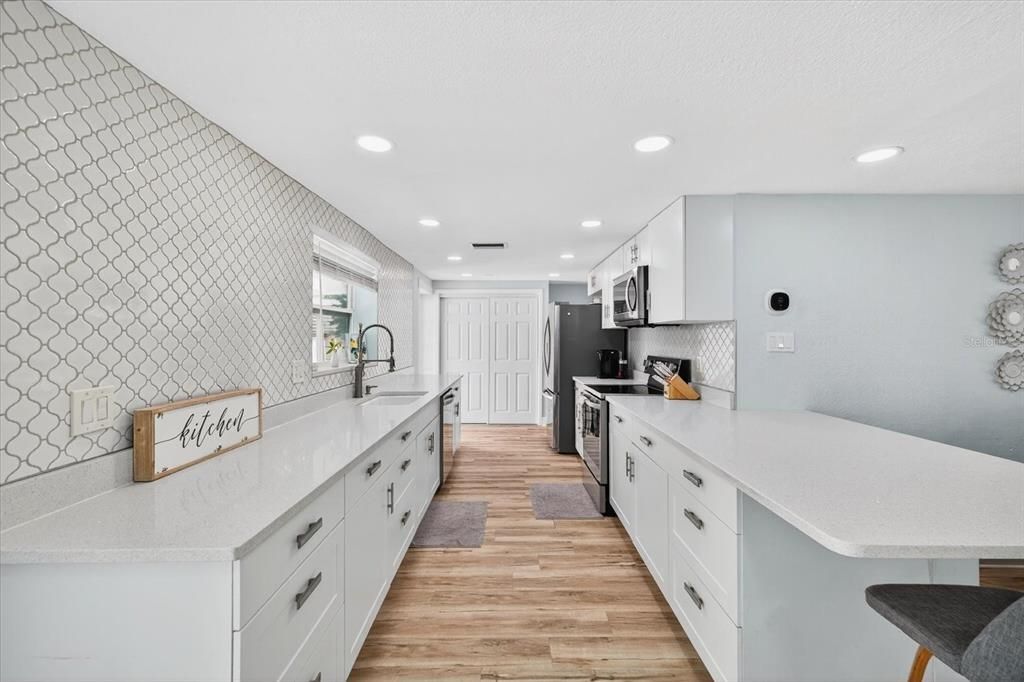 Interior, Kitchen, Recessed Lighting, Wood Texture Flooring