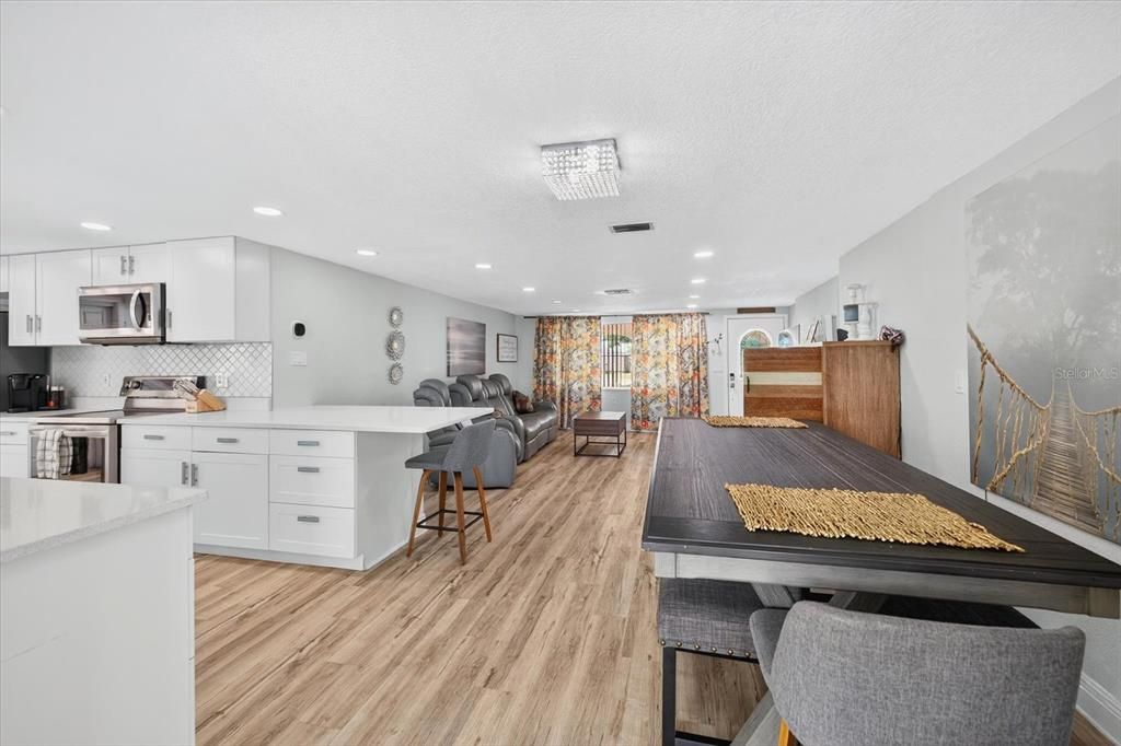 Interior, Kitchen, Recessed Lighting, Wood Texture Flooring