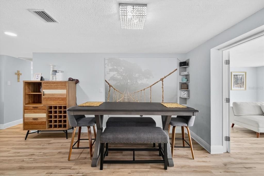Dining room, Interior, Recessed Lighting, Wood Texture Flooring