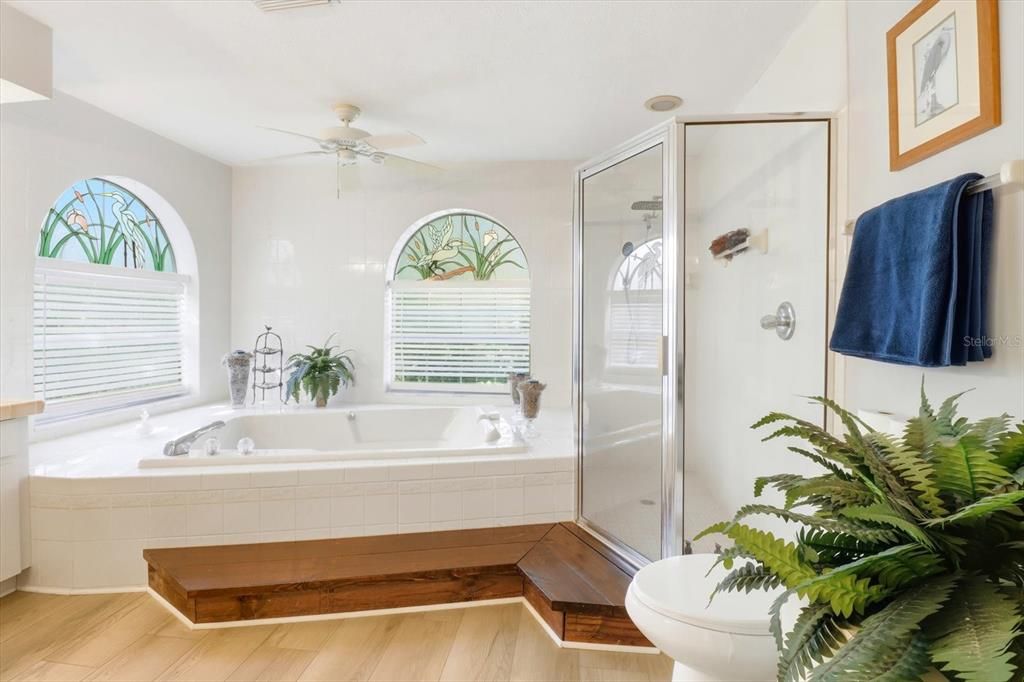 Bathroom, Glass Shower, Interior, Wood Texture Flooring