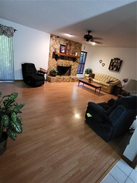 Fireplace, Interior, Living room, Stone Walls, Wood Texture Flooring