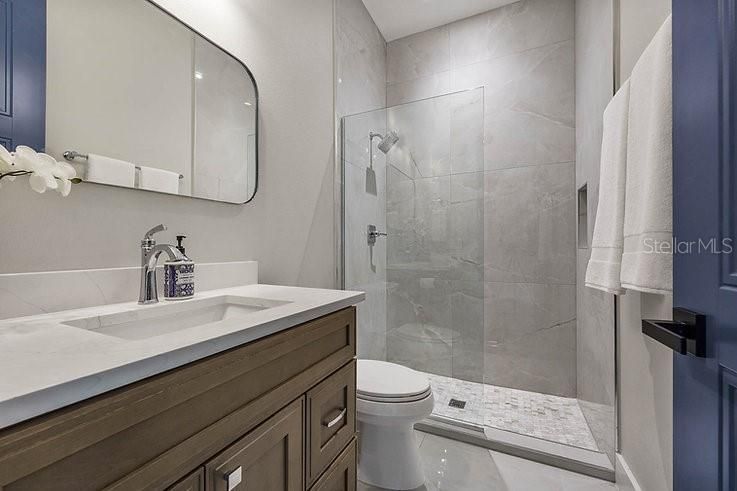 Bathroom, Glass Shower, Interior, Recessed Lighting