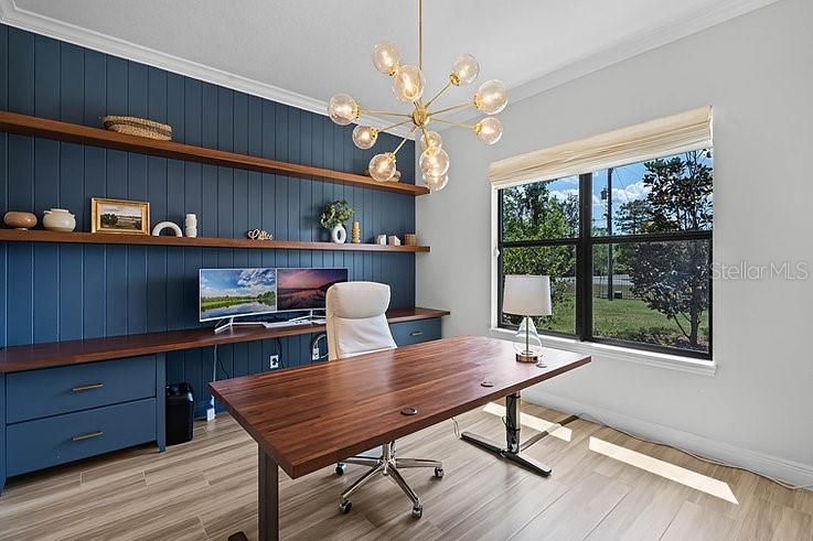 Home Office, Interior, Pendant Lights, Wood Texture Flooring