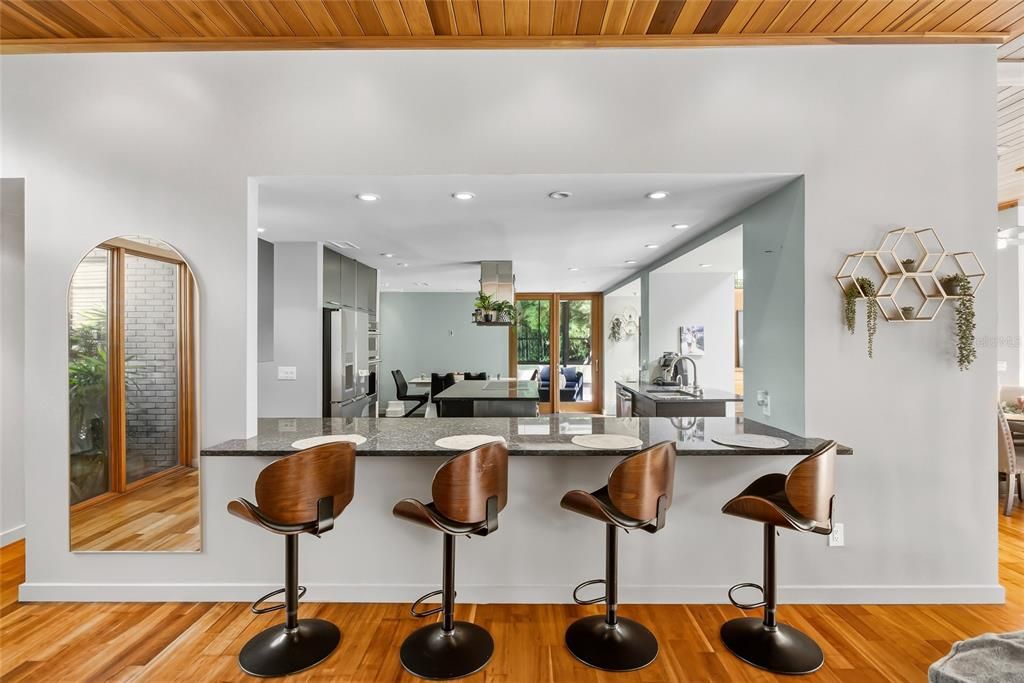 Dining room, Interior, Kitchen, Recessed Lighting, Wooden Ceilings, Wood Texture Flooring