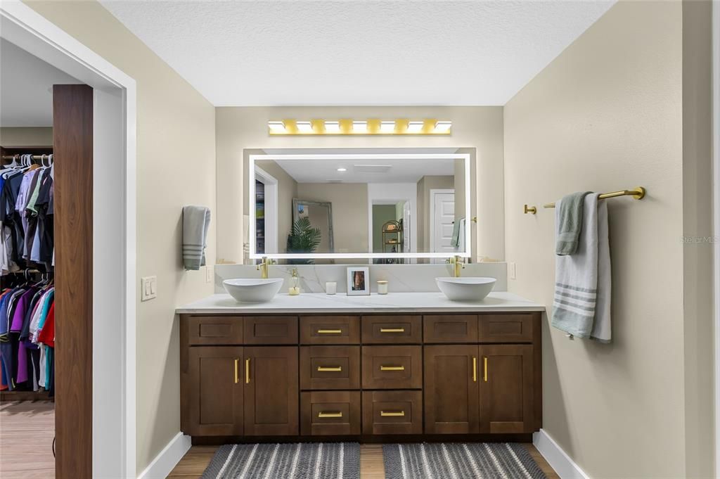 Bathroom, Dual Sink Vanities, Interior, Walk-in Closets, Wood Texture Flooring
