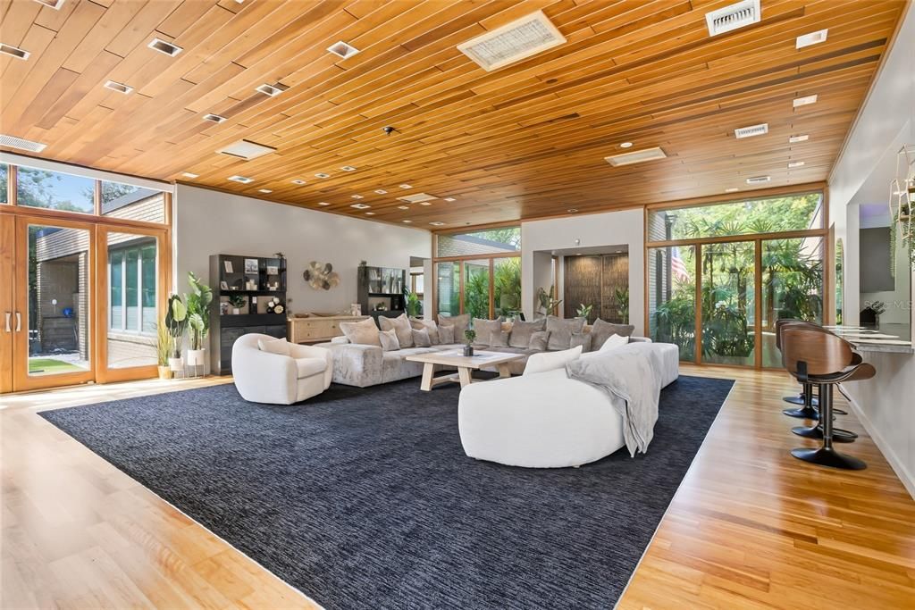 Interior, Living room, Recessed Lighting, Wooden Ceilings, Wood Texture Flooring