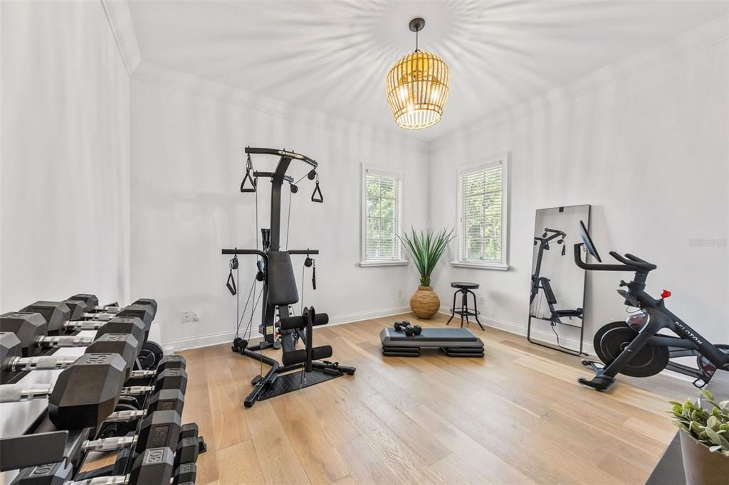 Fitness Equipment, Interior, Pendant Lights, Wood Texture Flooring