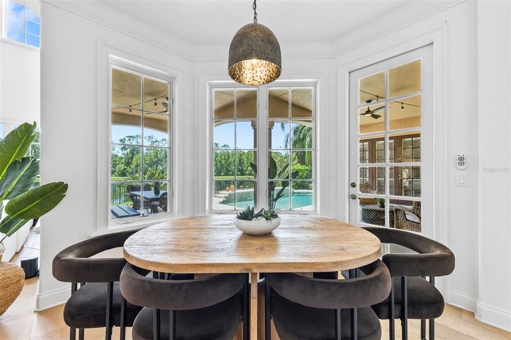 Dining room, Interior, Pendant Lights, Wood Texture Flooring