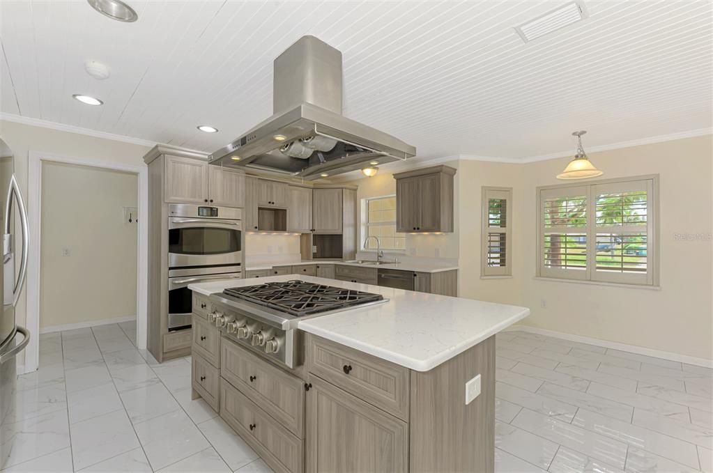 Interior, Kitchen, Marble, Pendant Lights, Recessed Lighting, Stainless Steel Appliances