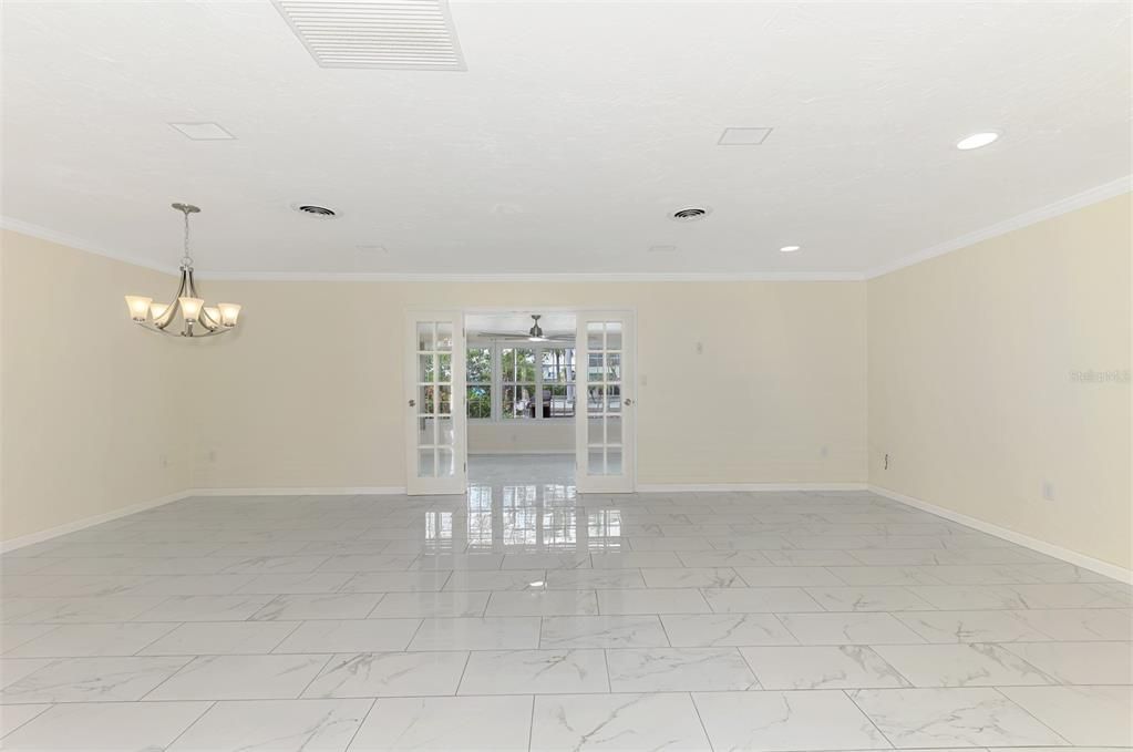 Chandelier, Empty room, Interior, Marble, Recessed Lighting