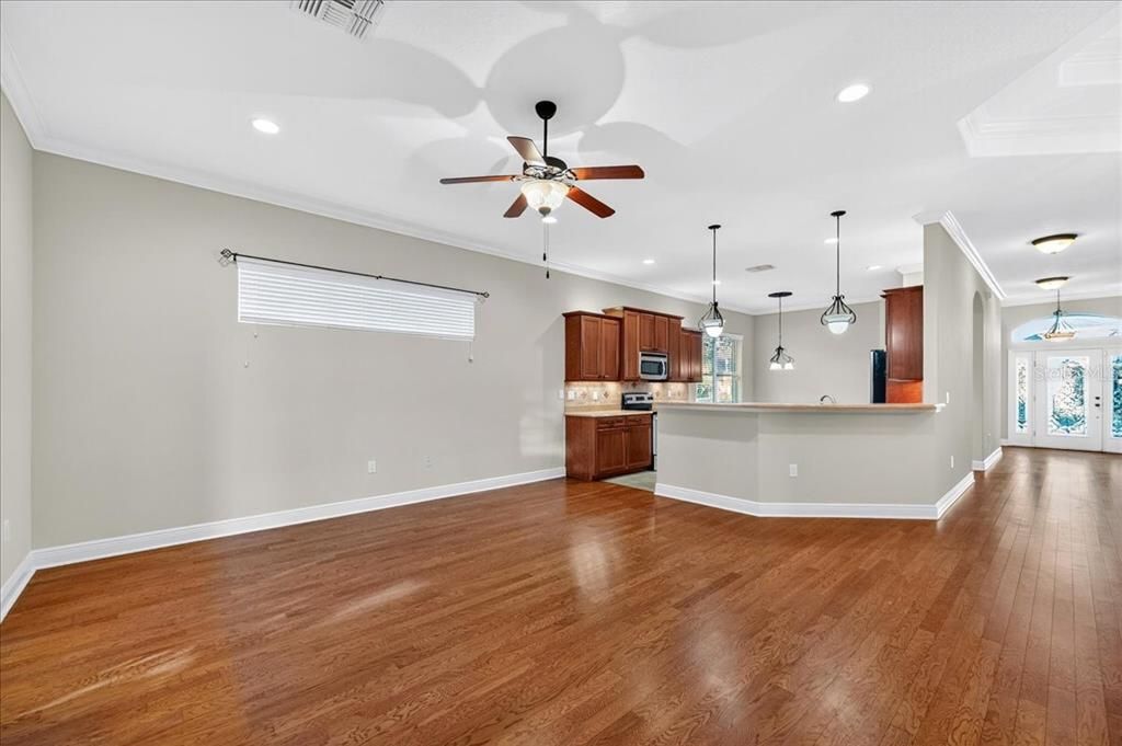 Interior, Kitchen, Pendant Lights, Recessed Lighting, Wood Texture Flooring