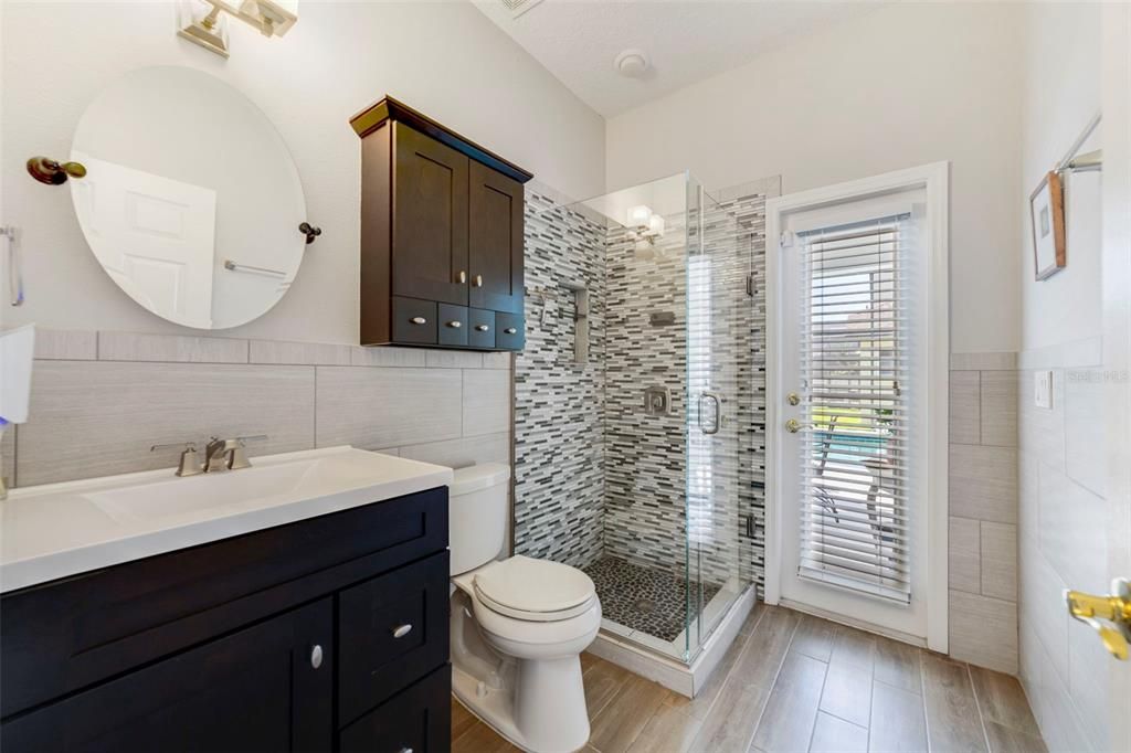 Bathroom, Glass Shower, Interior, Wood Texture Flooring