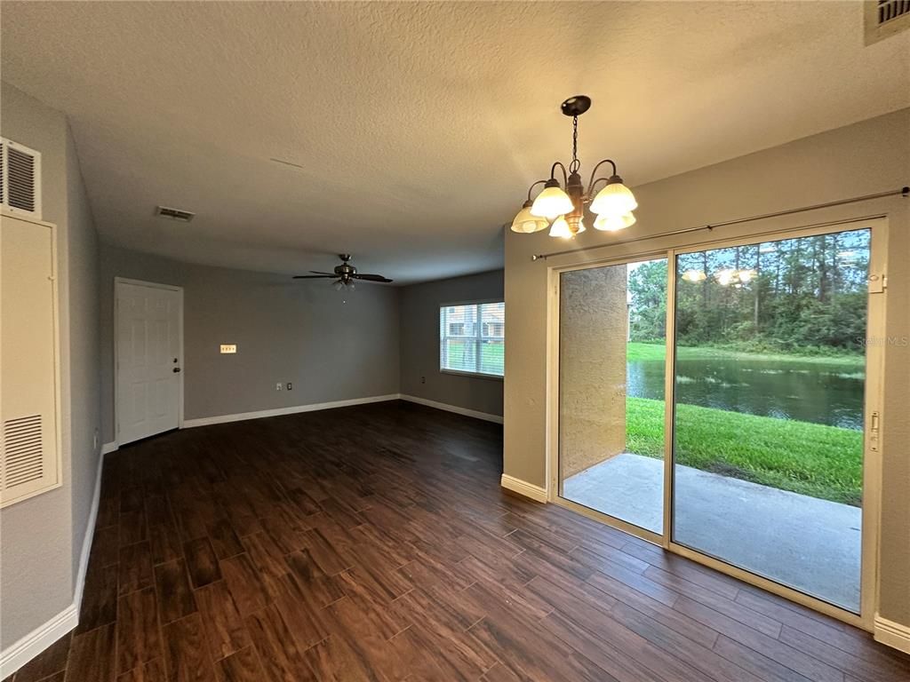 Chandelier, Empty room, Interior, Wood Texture Flooring