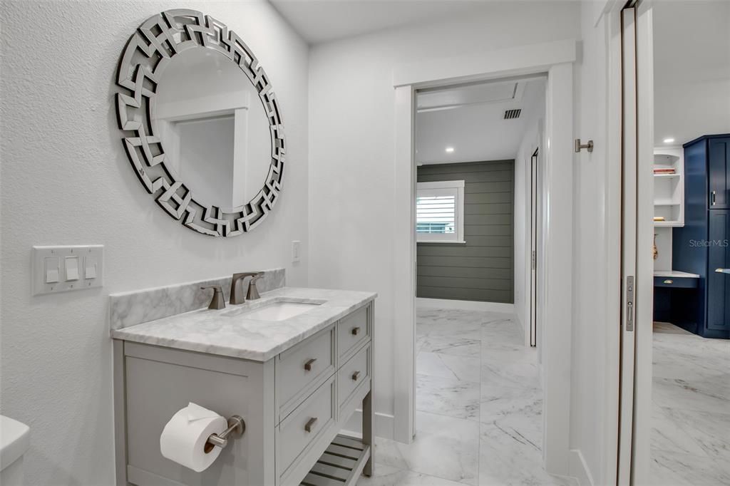 Bathroom, Interior, Marble, Recessed Lighting