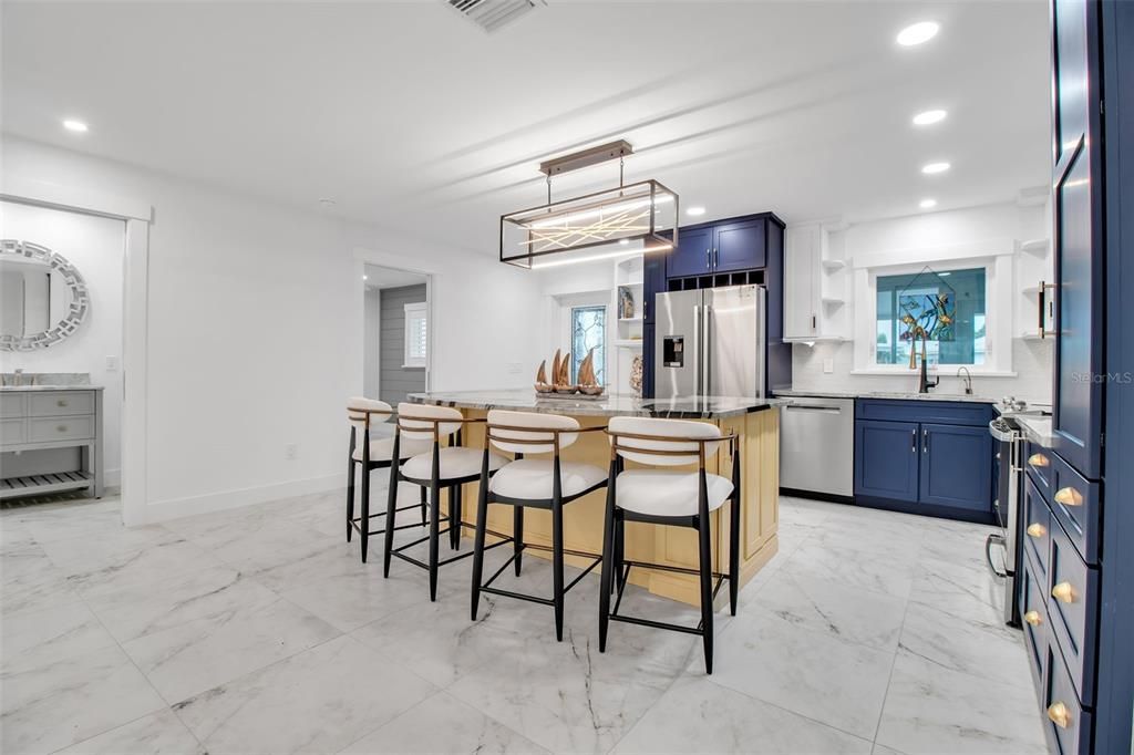 Interior, Kitchen, Marble, Recessed Lighting, Stainless Steel Appliances