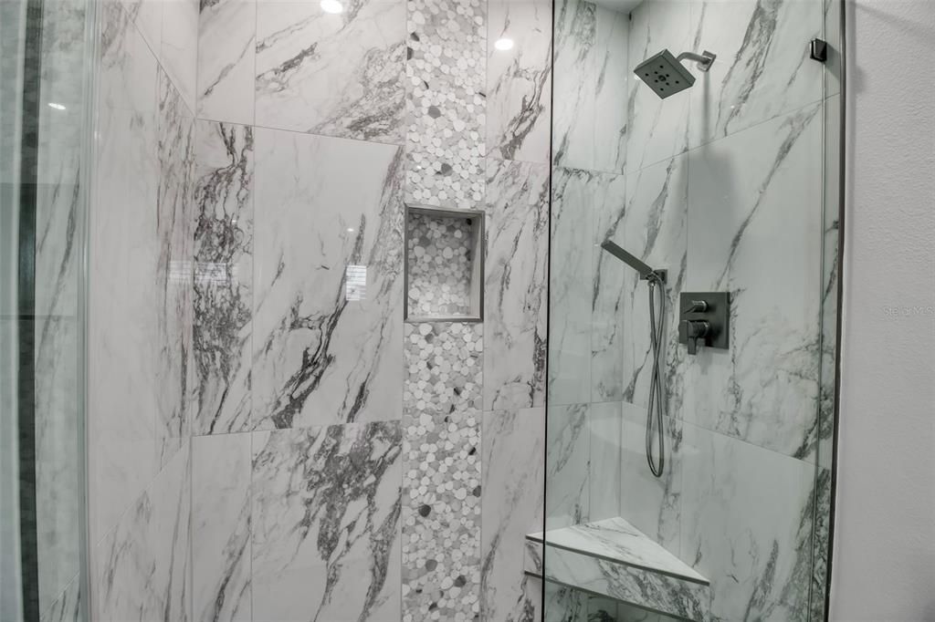 Bathroom, Glass Shower, Interior, Marble Walls