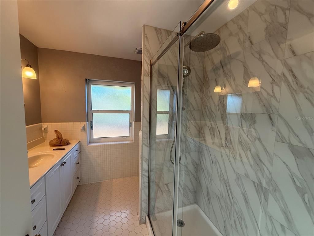 Bathroom, Glass Shower, Interior, Marble Walls
