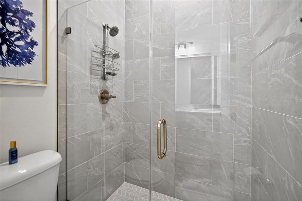 Bathroom, Glass Shower, Interior, Marble Walls
