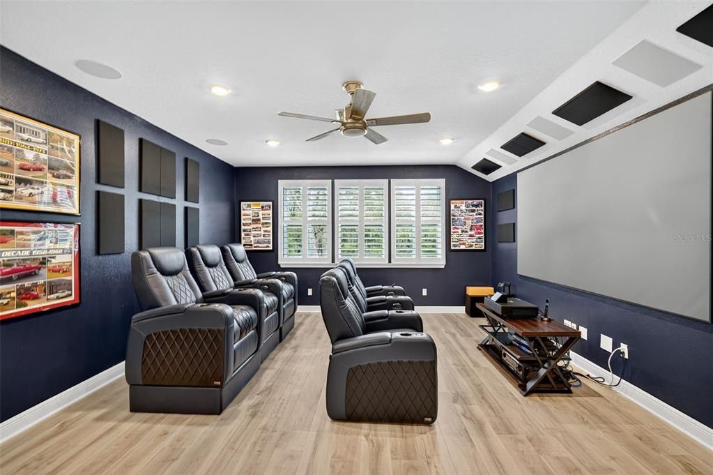 Home Theatre Room, Interior, Recessed Lighting, Theatre Room, Wood Texture Flooring