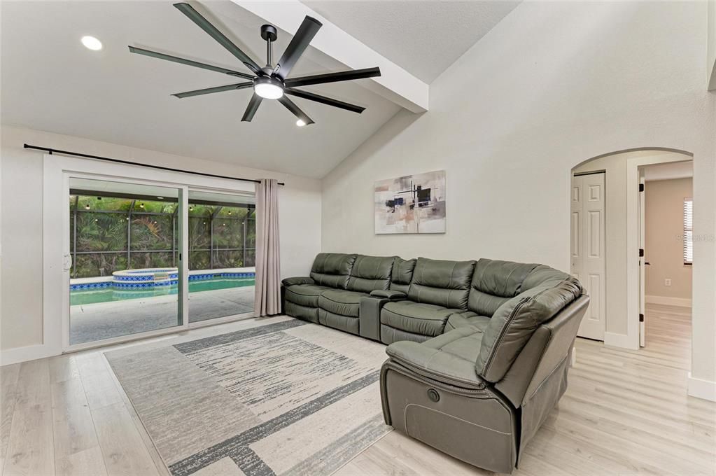 Interior, Living room, Recessed Lighting, Wood Texture Flooring