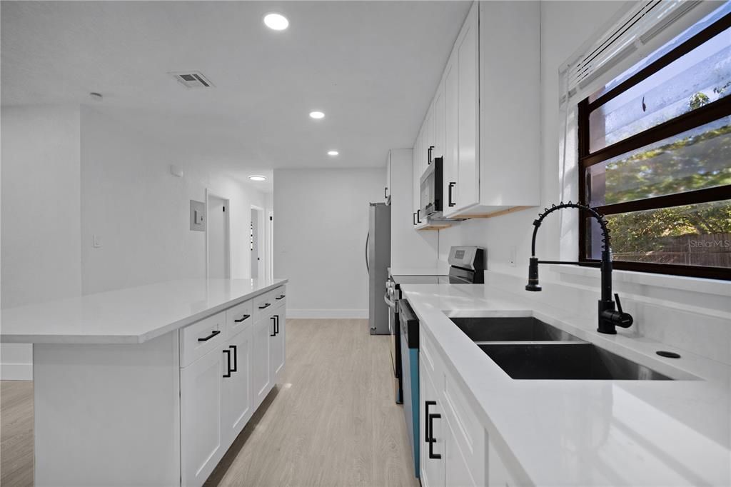 Interior, Kitchen, Recessed Lighting, Wood Texture Flooring