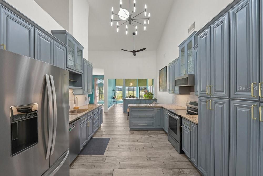 Interior, Kitchen, Pendant Lights, Stainless Steel Appliances, Wood Texture Flooring