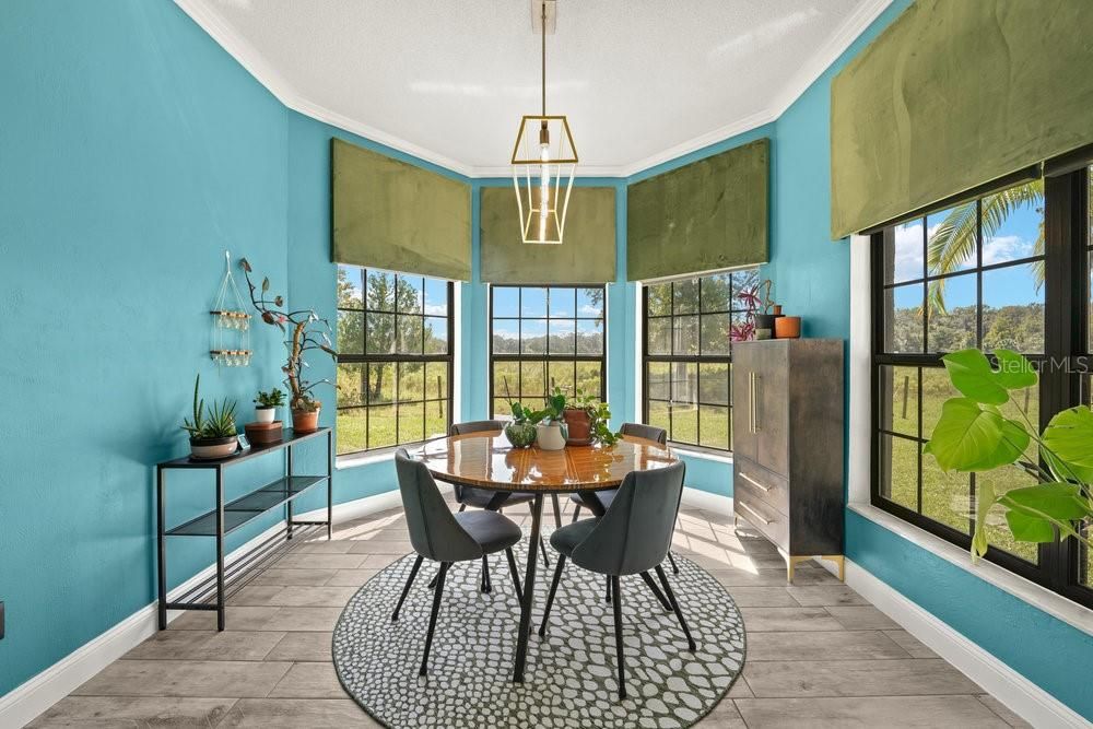 Dining room, Interior, Pendant Lights, Wood Texture Flooring