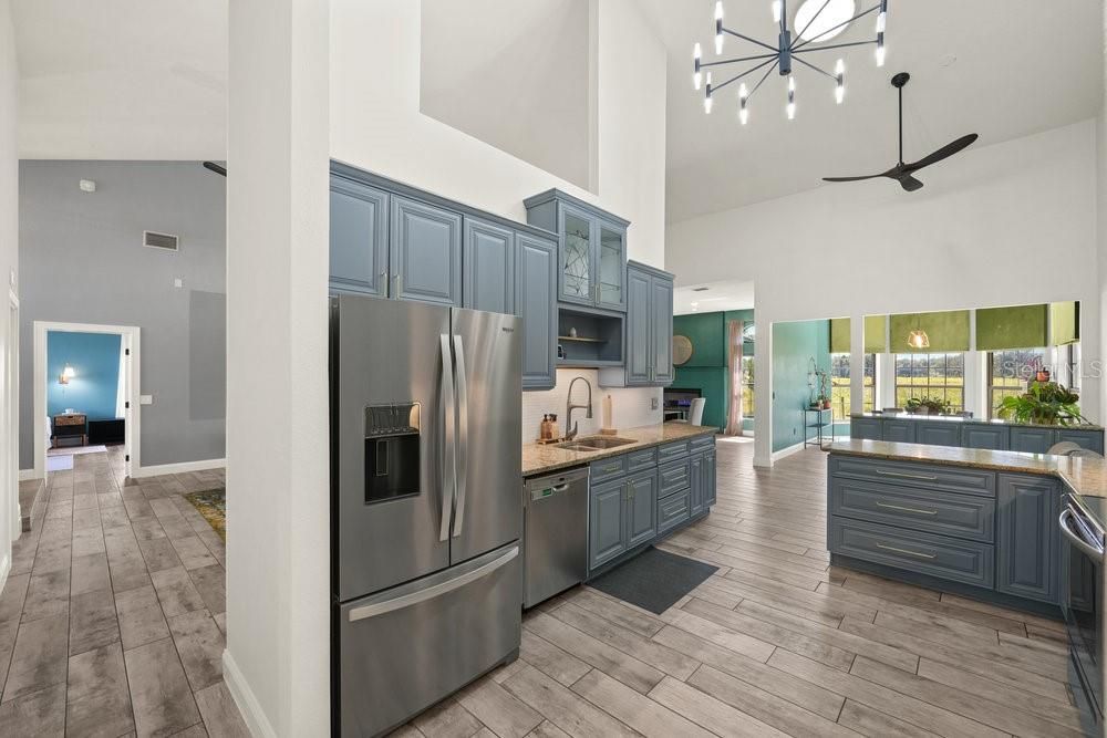 Interior, Kitchen, Pendant Lights, Stainless Steel Appliances, Wood Texture Flooring
