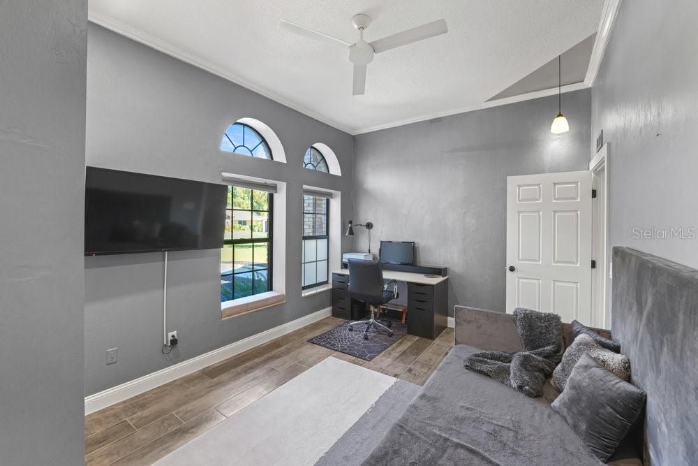 Home Office, Interior, Pendant Lights, Wood Texture Flooring