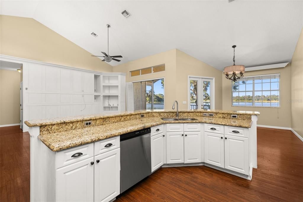 Interior, Kitchen, Pendant Lights, Wood Texture Flooring