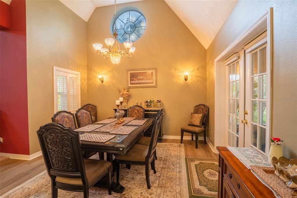 Chandelier, Dining room, Interior, Wood Texture Flooring