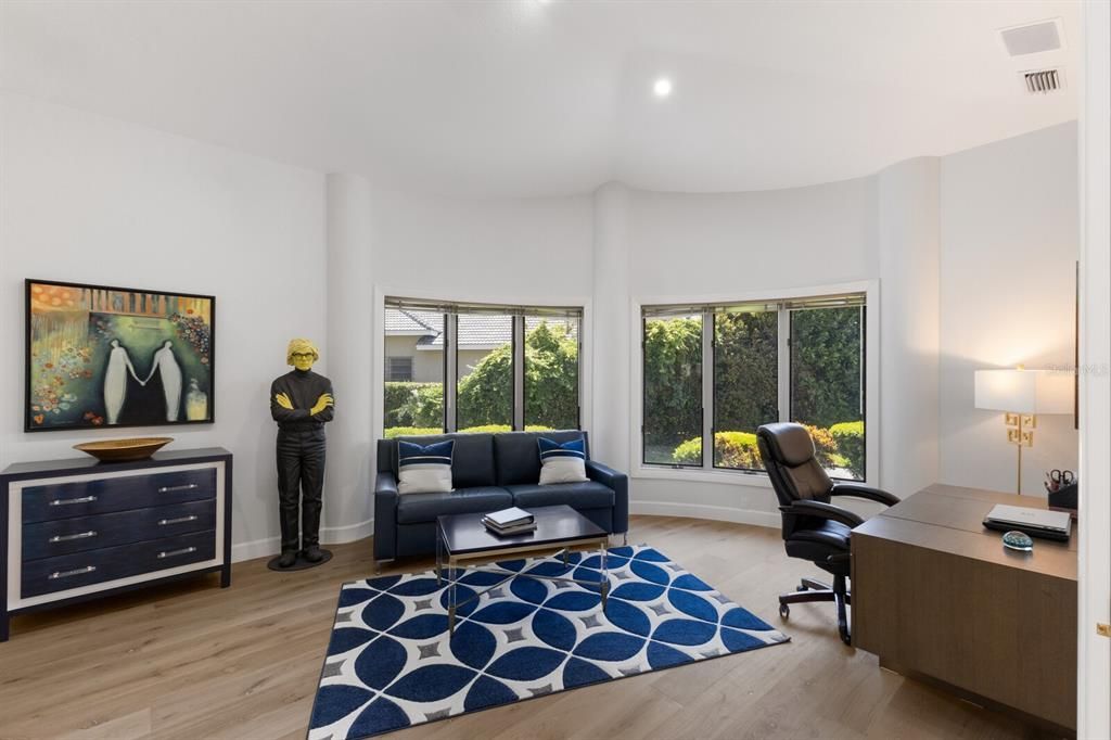 Home Office, Interior, Recessed Lighting, Wood Texture Flooring