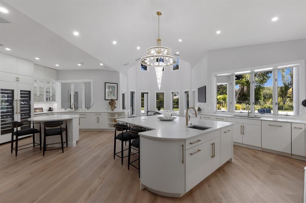 Chandelier, Interior, Kitchen, Recessed Lighting, Wood Texture Flooring