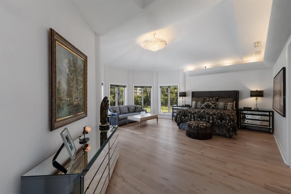 Bedroom, Chandelier, Interior, Wood Texture Flooring