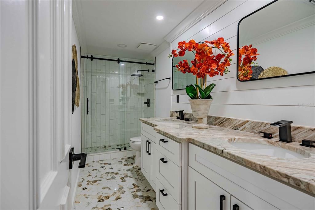 Bathroom, Dual Sink Vanities, Glass Shower, Interior, Recessed Lighting