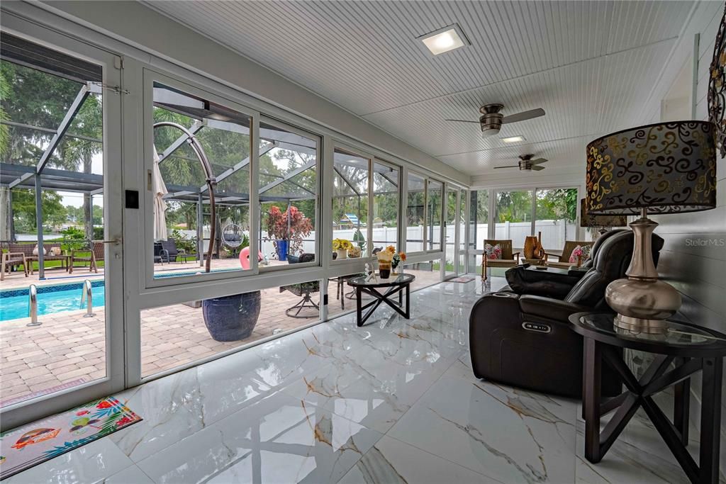 Interior, Living room, Marble, Recessed Lighting, Sun Room
