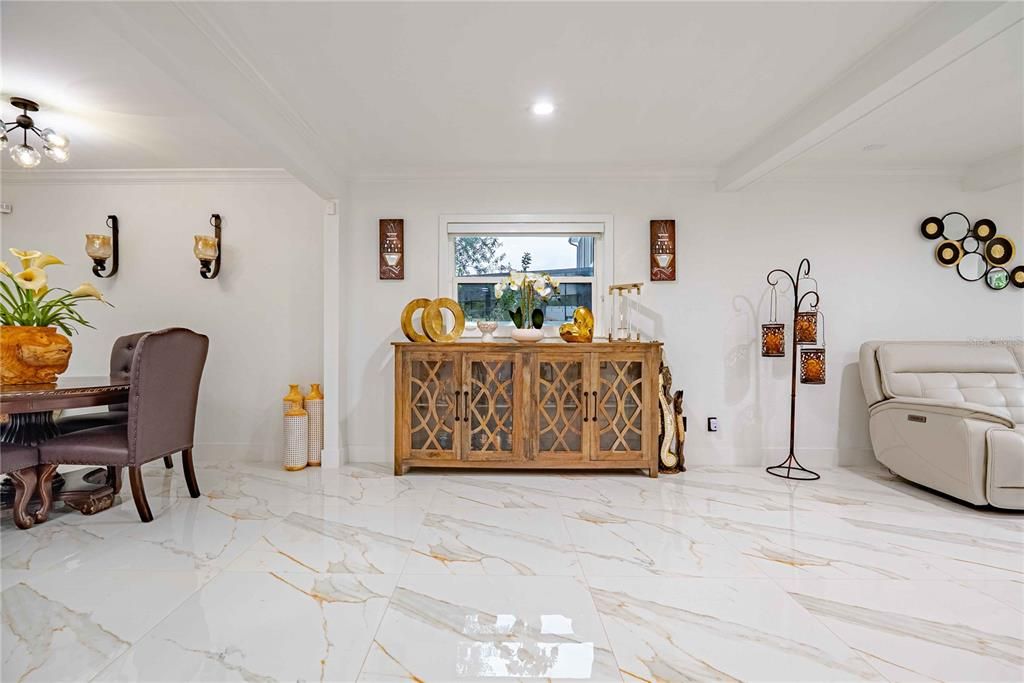 Dining room, Interior, Marble, Recessed Lighting