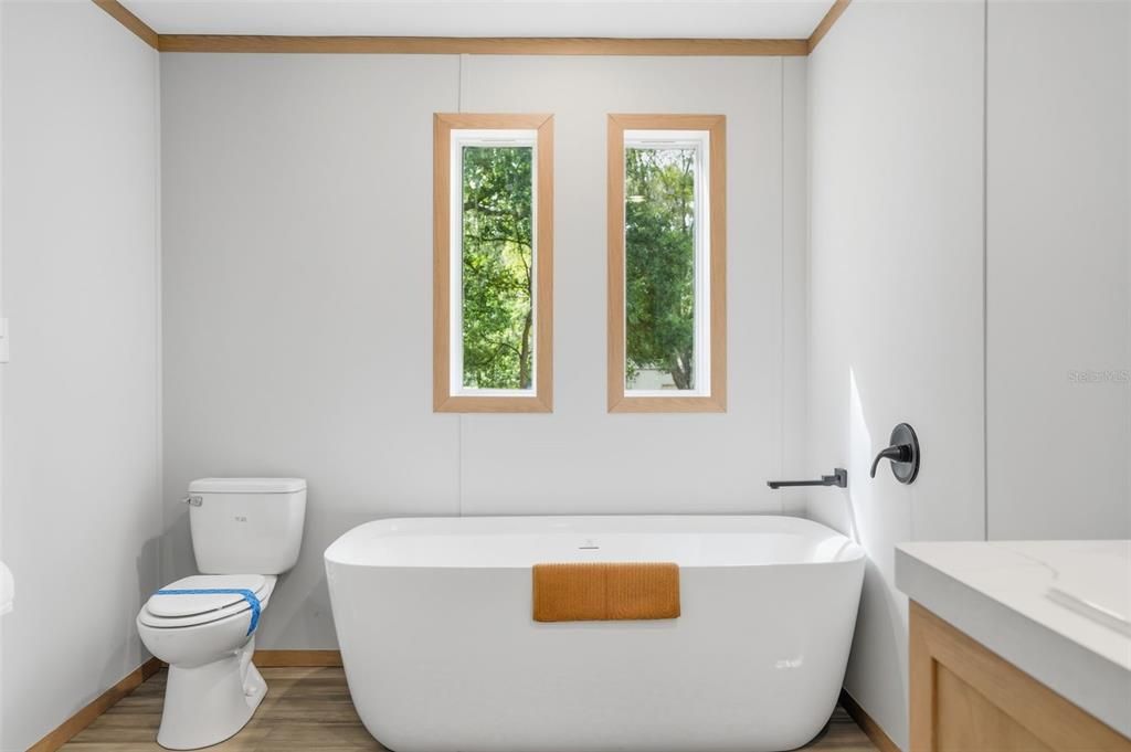 Bathroom, Free Standing Baths, Interior, Wood Texture Flooring