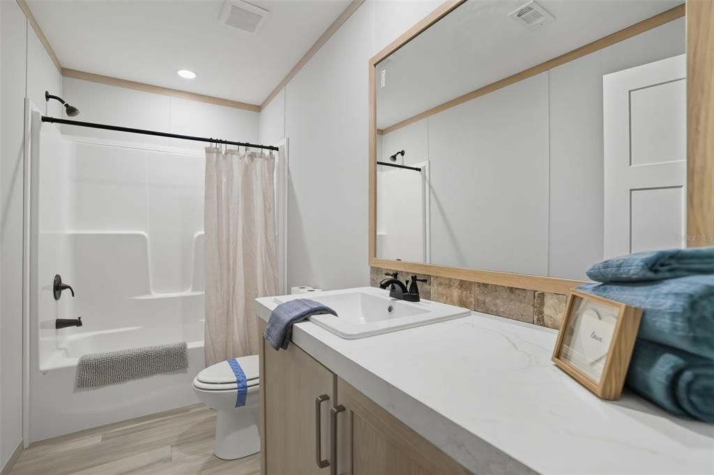 Bathroom, Interior, Recessed Lighting, Wood Texture Flooring