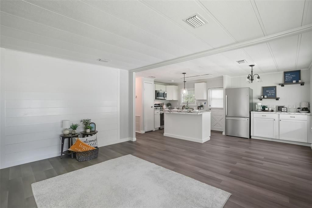 Interior, Kitchen, Pendant Lights, Wood Texture Flooring