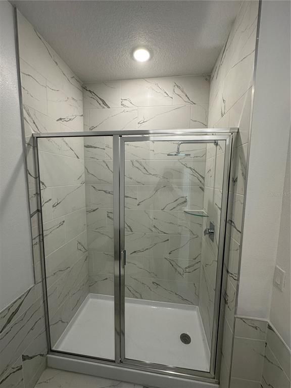 Bathroom, Glass Shower, Interior, Marble Walls, Recessed Lighting