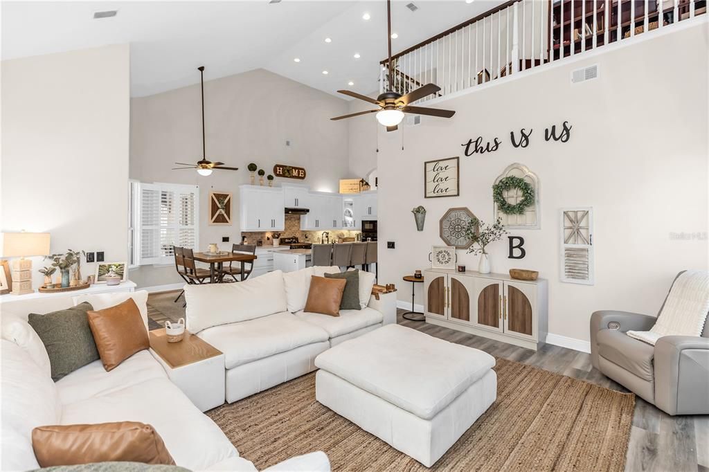 Dining room, Interior, Kitchen, Living room, Recessed Lighting, Wood Texture Flooring