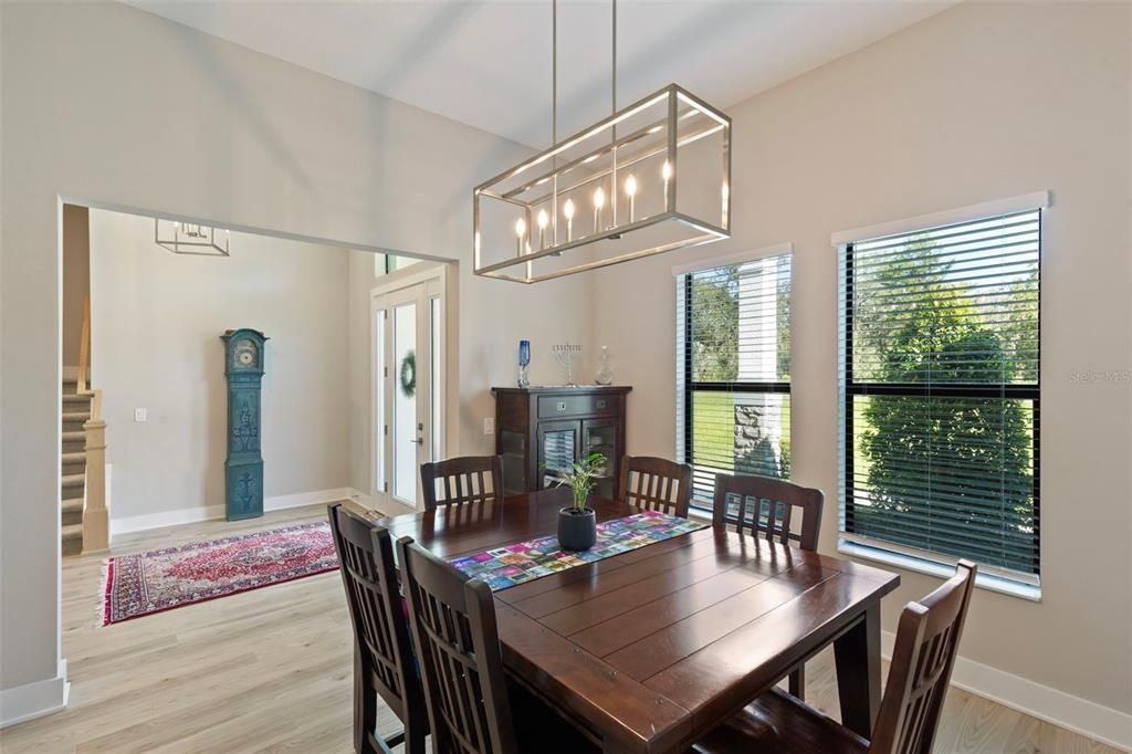 Dining room, Interior, Pendant Lights, Wood Texture Flooring