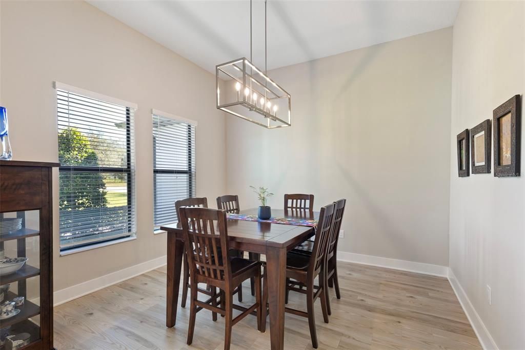 Dining room, Interior, Pendant Lights, Wood Texture Flooring