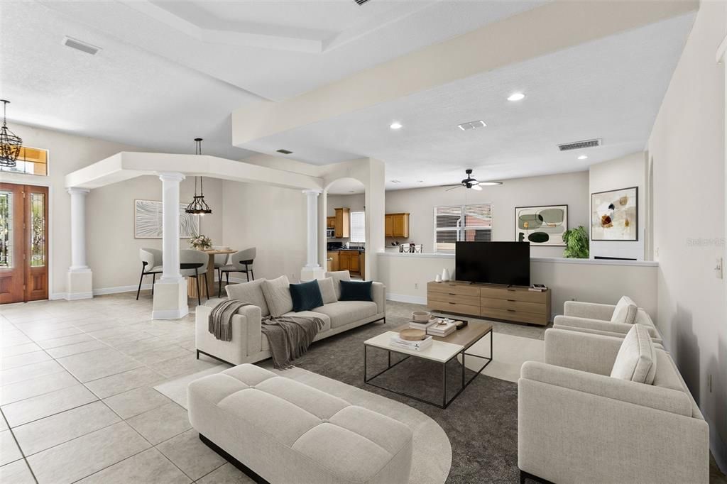 Dining room, Interior, Living room, Pendant Lights, Recessed Lighting